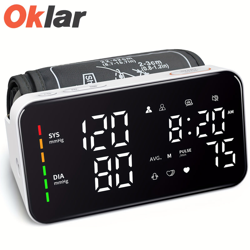 Oklar Blood Pressure Monitor BP Monitor LED Display Blood Pressure Cuff Machine Voice Broadcasting Digital Blood Pressure Monitor Includes Charging Cord