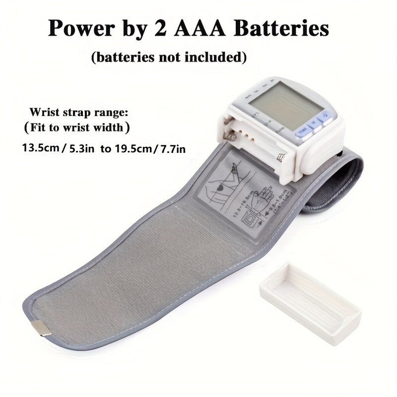 Automatic Blood Pressure Monitor Wrist Cuff with Large LCD Screen And Durable PP Storage Box - Adjustable Cuff, Pulse Rate Detection, Irregular Heartbeat Alert, Battery-Powered (Batteries Not Included), Safe for Adults, 36V O
