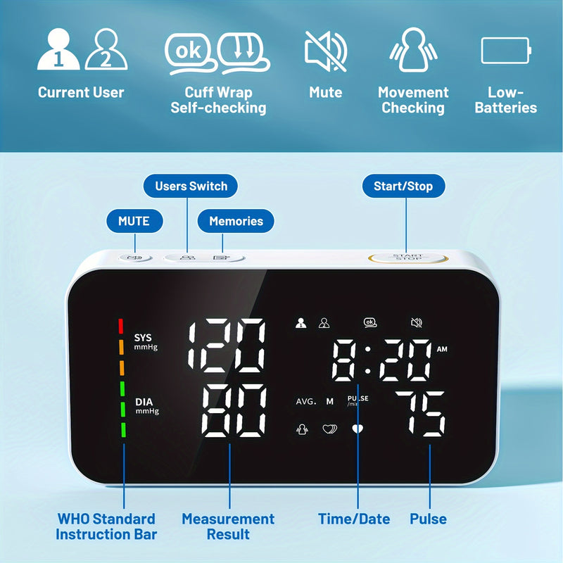 Oklar Blood Pressure Monitor BP Monitor LED Display Blood Pressure Cuff Machine Voice Broadcasting Digital Blood Pressure Monitor Includes Charging Cord