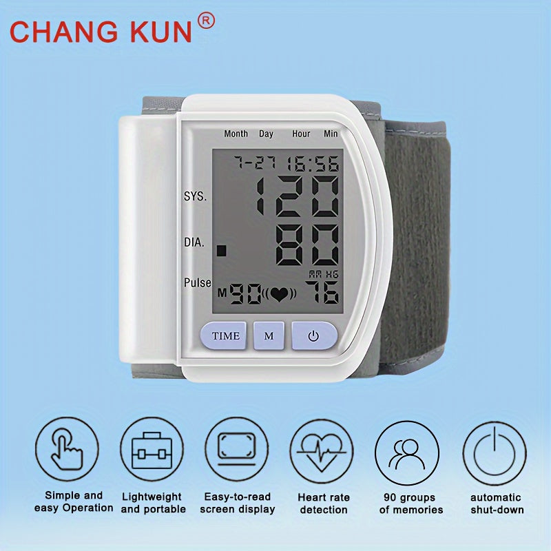 Automatic Blood Pressure Monitor Wrist Cuff with Large LCD Screen And Durable PP Storage Box - Adjustable Cuff, Pulse Rate Detection, Irregular Heartbeat Alert, Battery-Powered (Batteries Not Included), Safe for Adults, 36V O