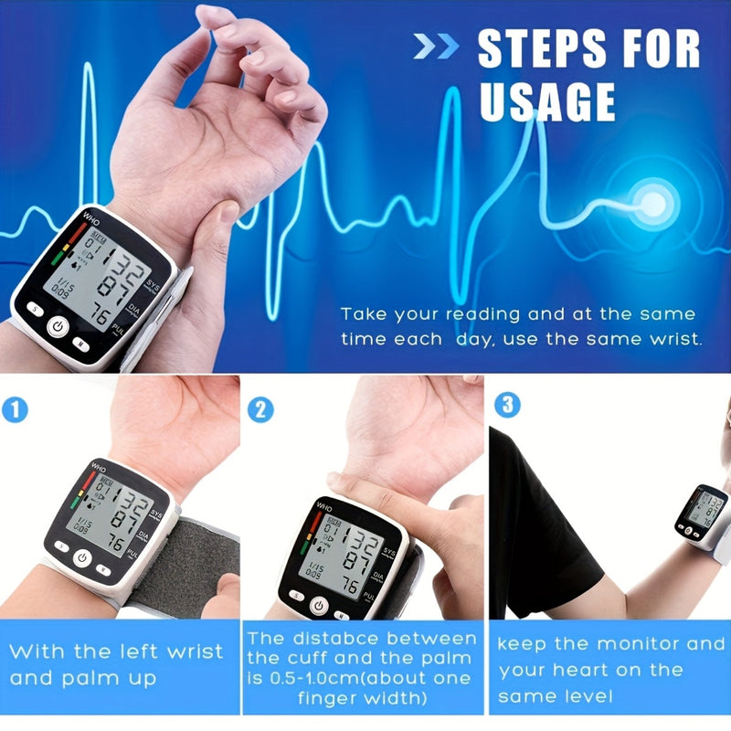 Wrist Blood Pressure Monitor Digital BP Monitor Rechargeable BP Machine With 2x99 Readings Memory Large LCD Display Voice Broadcast Portable Carrying