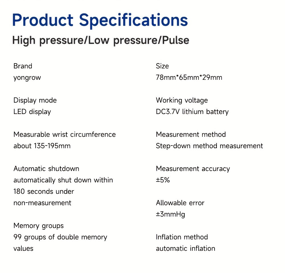 1pc Rechargeable LED Wrist Blood Pressure Monitor with Intelligent Voice Broadcast and Storage Box