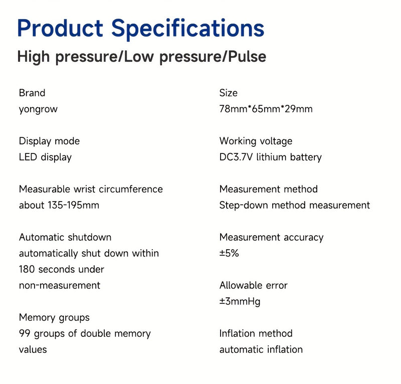 1pc Rechargeable LED Wrist Blood Pressure Monitor with Intelligent Voice Broadcast and Storage Box