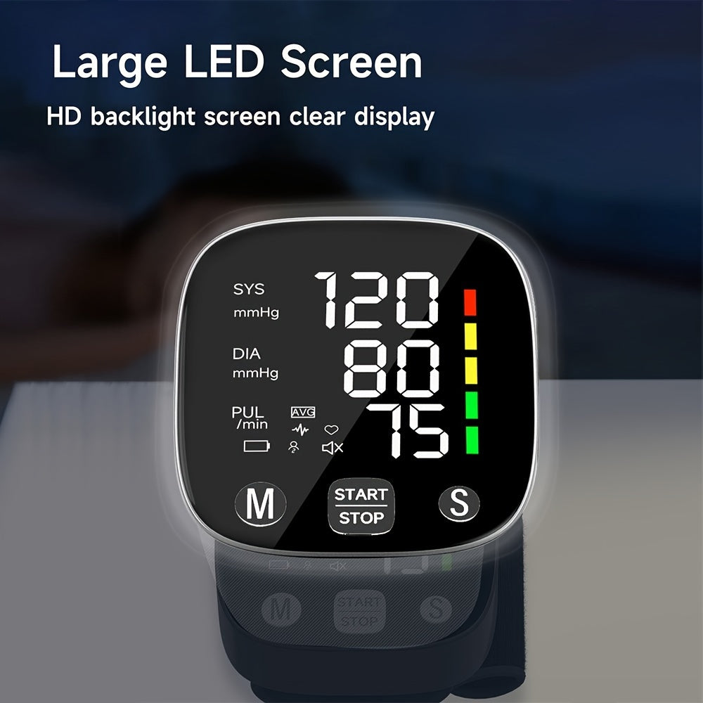 1pc Rechargeable LED Wrist Blood Pressure Monitor with Intelligent Voice Broadcast and Storage Box