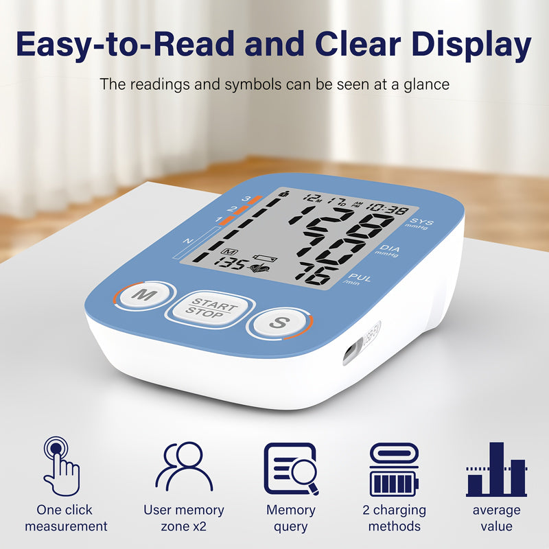 Blood Pressure Monitor For Home Use, Upper Arm Blood Pressure Monitors, BP Machine With 2x199 Reading Memory, Adjustable Arm Cuff 9"-16", Large Display With Light Storage Bag