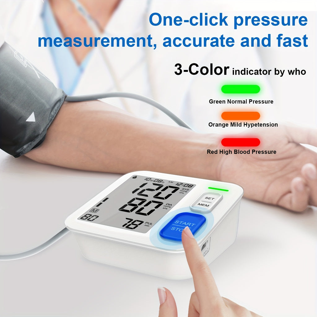 (Without Battery) Blood Pressure Monitor, Sphygmomanometer, Super Large Cuff Upper Arm, BP Cuff Automatic Upper Arm, With 8.66-16.54inch Wide Wide Cuff, 180 Sets Of Household Reading Memory, Indicator Light Prompt