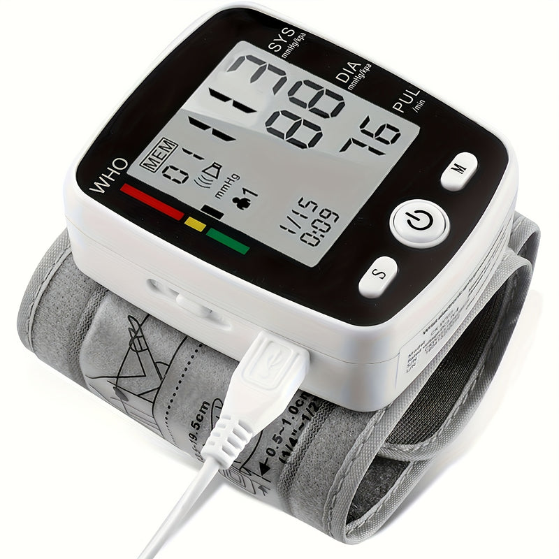 Wrist Blood Pressure Monitor Digital BP Monitor Rechargeable BP Machine With 2x99 Readings Memory Large LCD Display Voice Broadcast Portable Carrying
