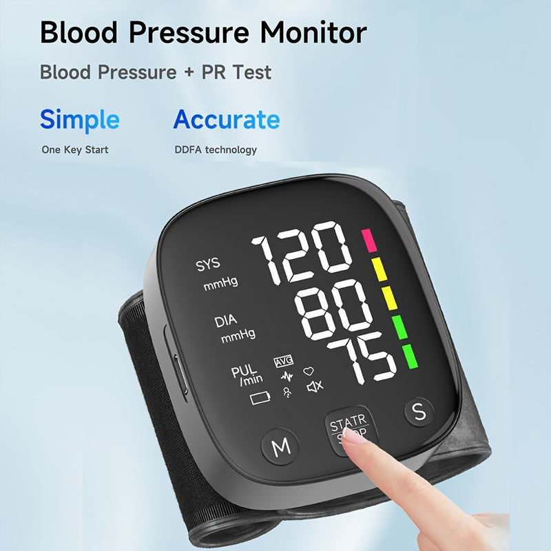 1pc Rechargeable LED Wrist Blood Pressure Monitor with Intelligent Voice Broadcast and Storage Box
