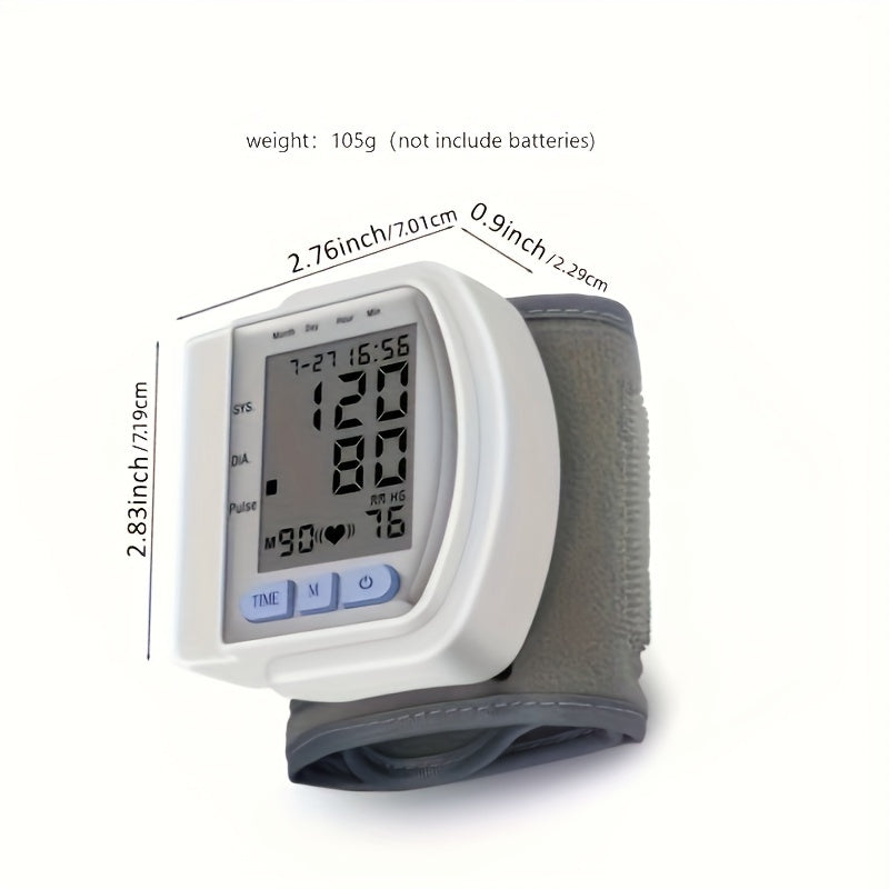Automatic Digital Wrist Blood Pressure Monitor with Large LCD Display and Adjustable Cuff - Suitable for Adult Use, Battery Operated, 36V or Below, No Batteries Included