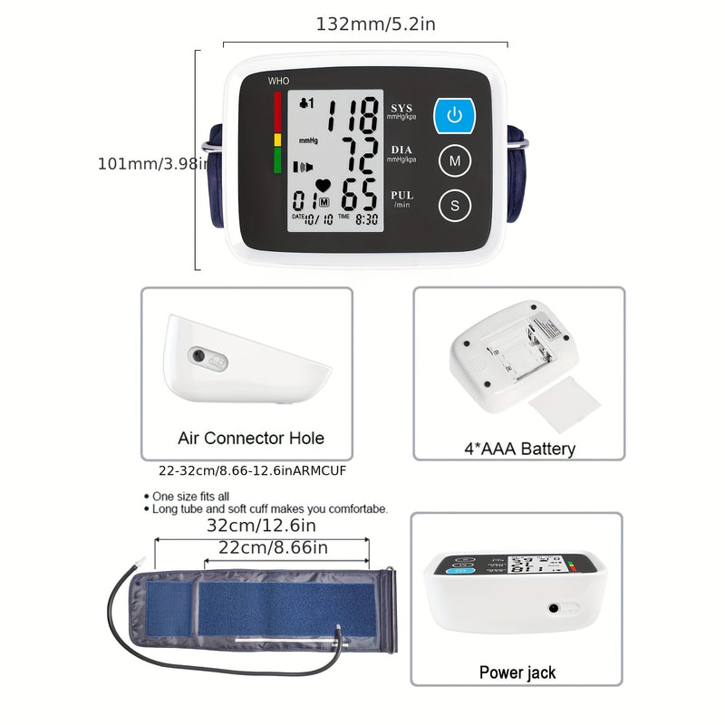 Automatic Upper Arm Blood Pressure Monitor for Adults with Arrhythmia Indicator, Large LED Display, Adjustable Cuff (8.7"-15.7"), Memory Function - Battery Operated (4xAAA Not Included) - CK-A155