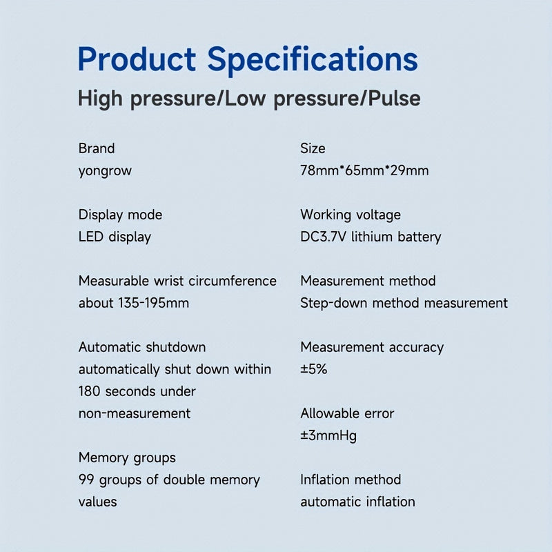 1pc Rechargeable LED Wrist Blood Pressure Monitor with Intelligent Voice Broadcast and Storage Box