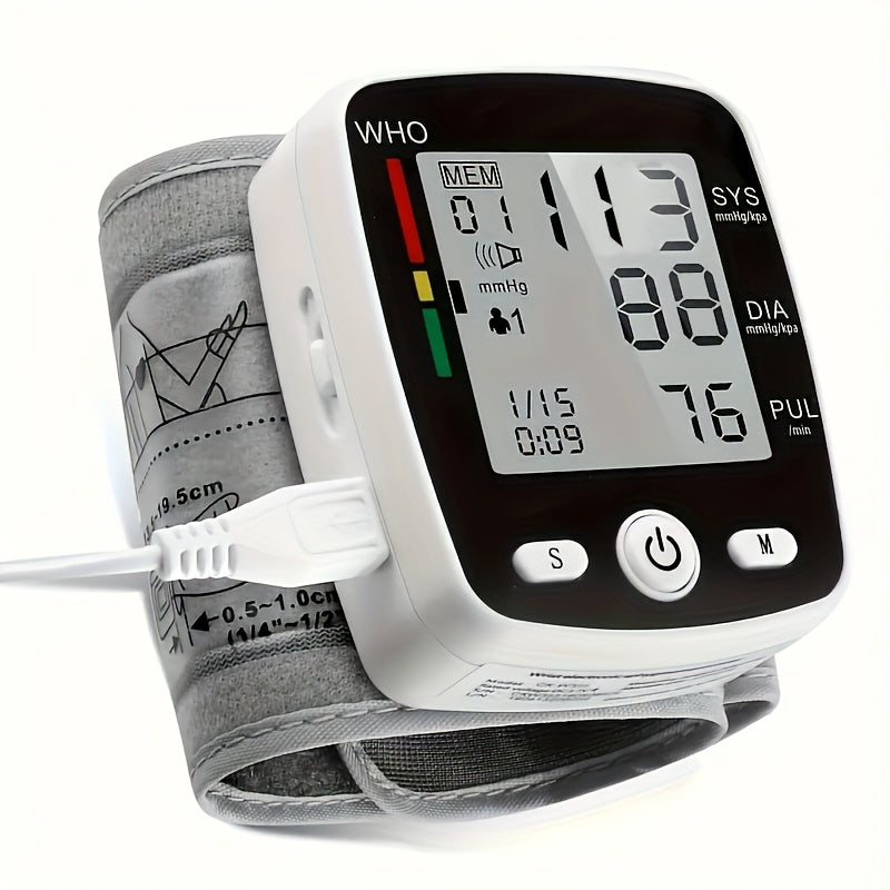 Wrist Blood Pressure Monitor Digital BP Monitor Rechargeable BP Machine With 2x99 Readings Memory Large LCD Display Voice Broadcast Portable Carrying