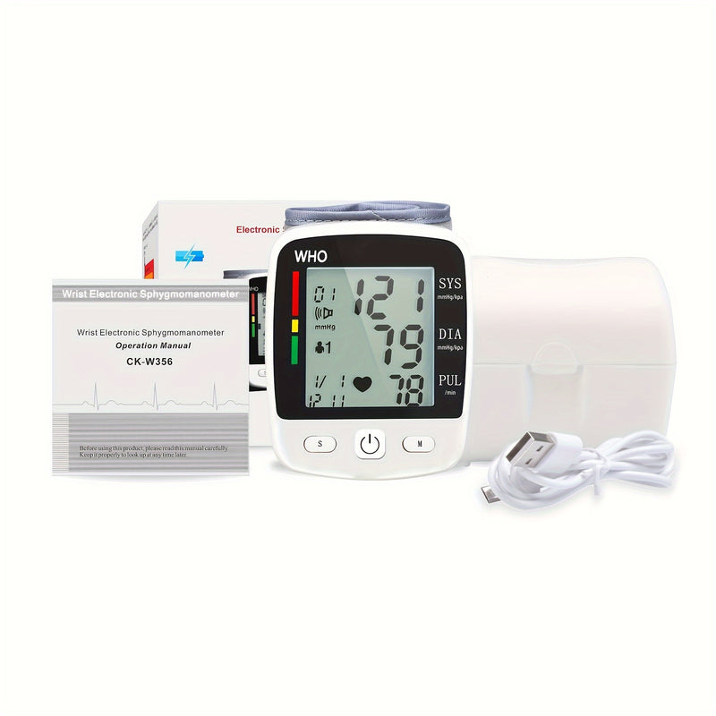 CHANGKUN Premium Wrist Blood Pressure Monitor, USB Rechargeable Automatic BP Wristband Digital Portable Adjustable Blood Pressure Monitoring, Voice Broadcast Heartbeat Reminder Large LCD Display