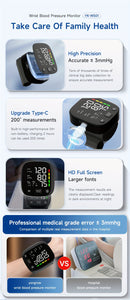 AccurateCare Wrist Blood Pressure Monitor - Rechargeable Sphygmomanometer with English Voice Broadcast, Storage Box, and Built-in Lithium Battery for Easy Monitoring at Home or On-The-Go