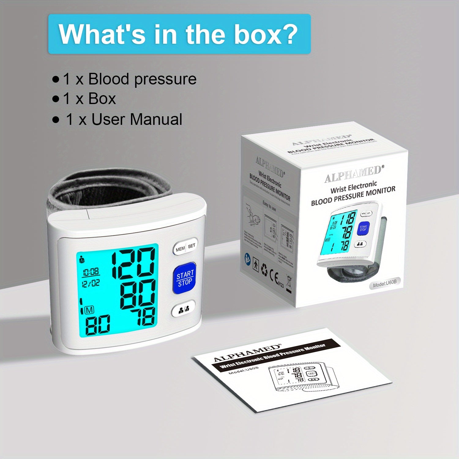 1pc Blood Pressure Monitor Wrist Blood Pressure Cuff Digital Blood Pressure Monitor 2x90 Reading Blood Pressure Monitor With PP Box For Home Use (Battery Not Included)