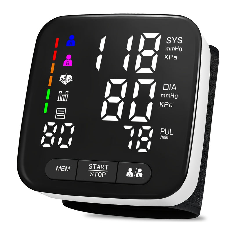 (Battery Not Included)Home Wrist Blood Pressure Monitor, 5.3-8.4 Inch Adult Wrist Blood Pressure Cuff, Large Backlit Display, Arrhythmia Detector, 2x90 Memory Readings