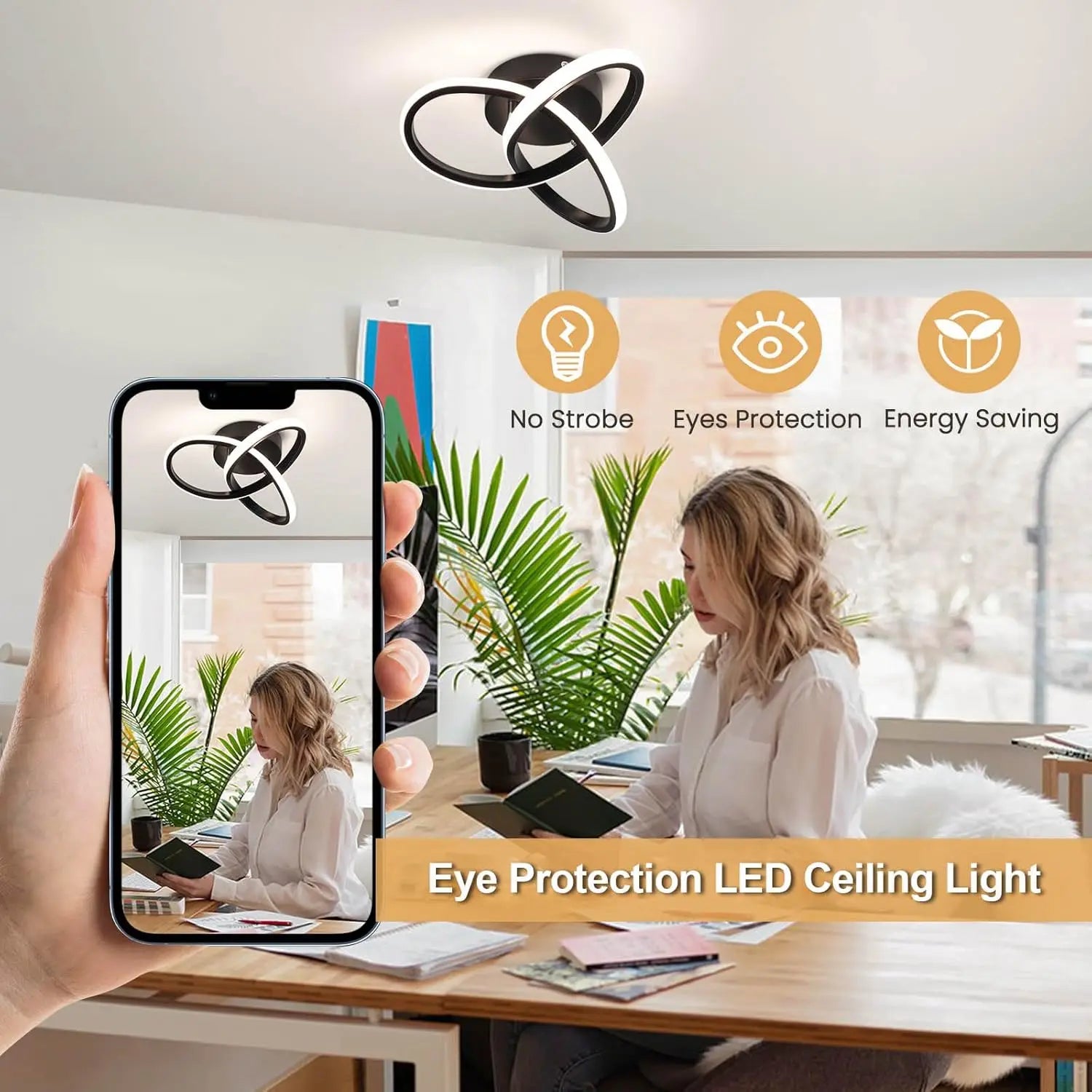 Modern LED Ceiling Light, Curved Design Ceiling Lamp for Bedroom, Living Room, Kitchen, Hallway
