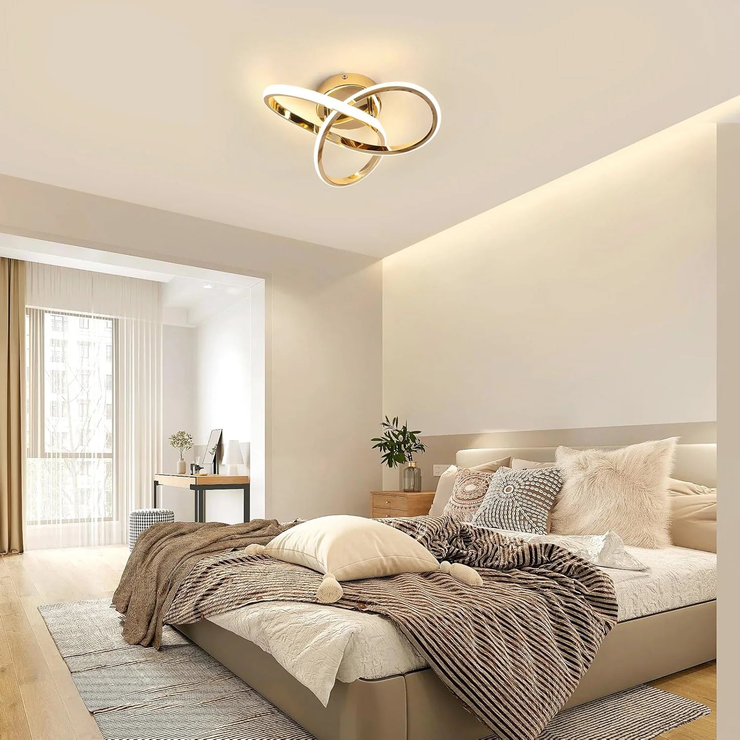 Modern LED Ceiling Light, Curved Design Ceiling Lamp for Bedroom, Living Room, Kitchen, Hallway