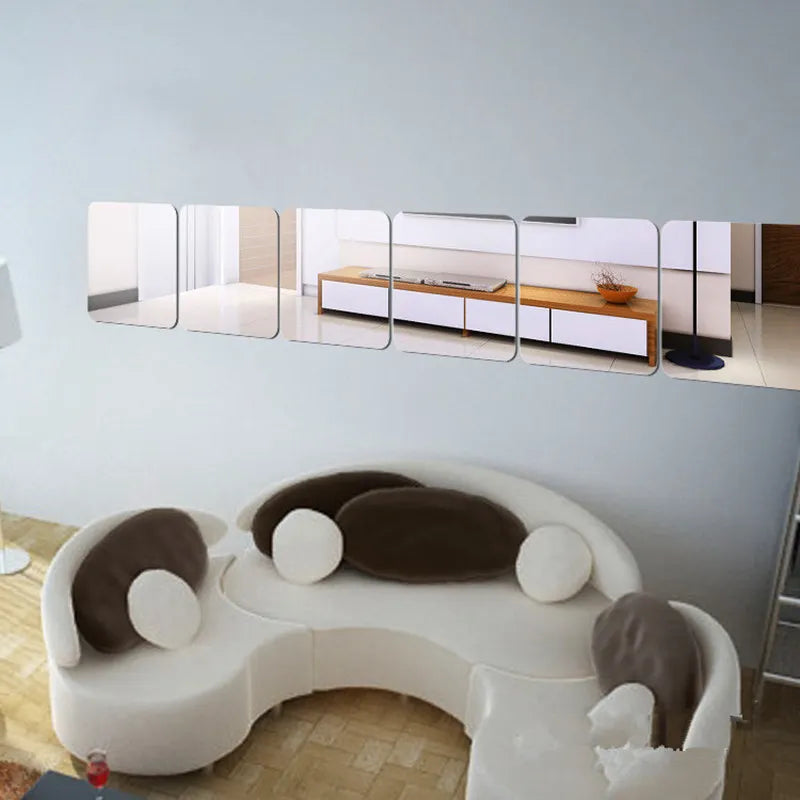 6 Pcs 20cm / 30cm Square Acrylic Mirror Wall Stickers Art Mural DIY Home Decoration For Living Room Bedroom Drawing Room