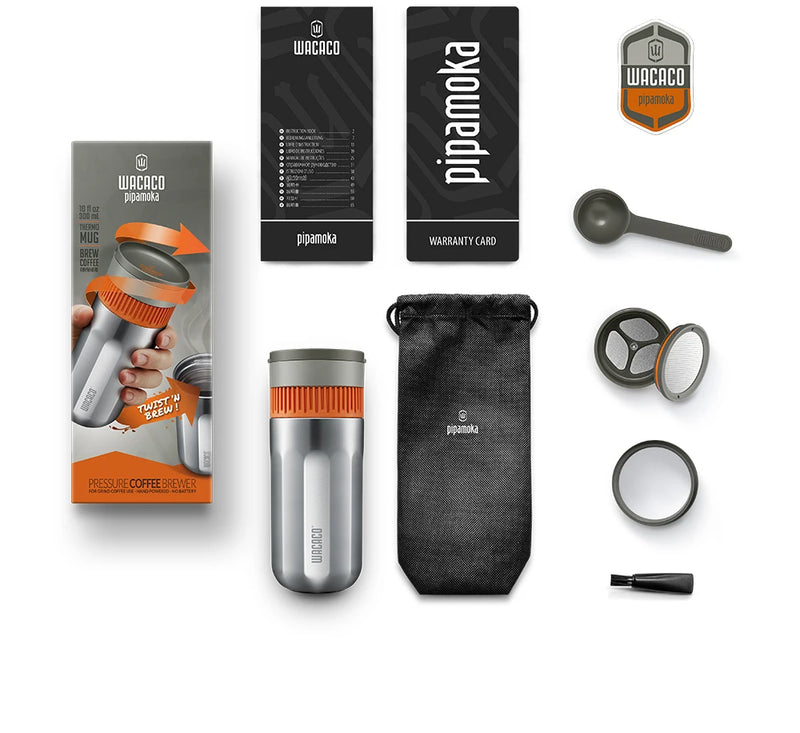 WACACO Pipamoka, All-in-one Vacuum Pressured Portable Coffee Maker, Insulated Travel Mug, Hand Powered and Pressure Brewer