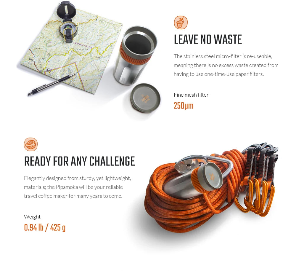 WACACO Pipamoka, All-in-one Vacuum Pressured Portable Coffee Maker, Insulated Travel Mug, Hand Powered and Pressure Brewer