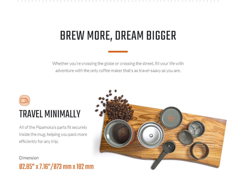 WACACO Pipamoka, All-in-one Vacuum Pressured Portable Coffee Maker, Insulated Travel Mug, Hand Powered and Pressure Brewer