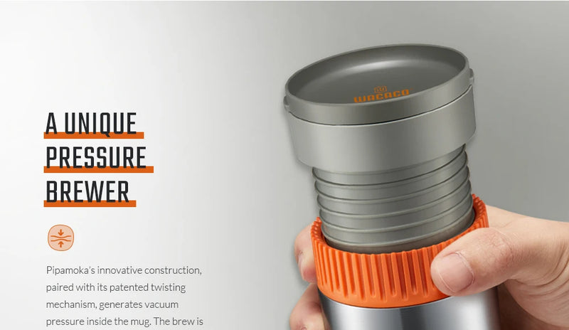 WACACO Pipamoka, All-in-one Vacuum Pressured Portable Coffee Maker, Insulated Travel Mug, Hand Powered and Pressure Brewer