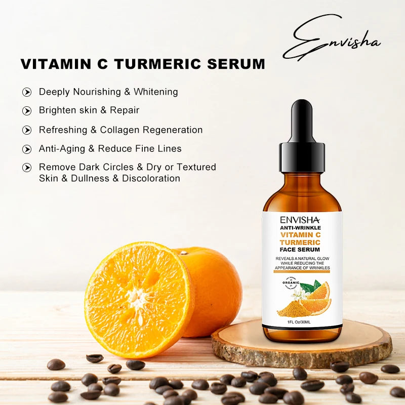 Vitamin C Turmeric Serum Facial Whitening Anti Aging Wrinkle Moisturizing Essence Face Korean Cosmetics Skin Care Shrink Pores