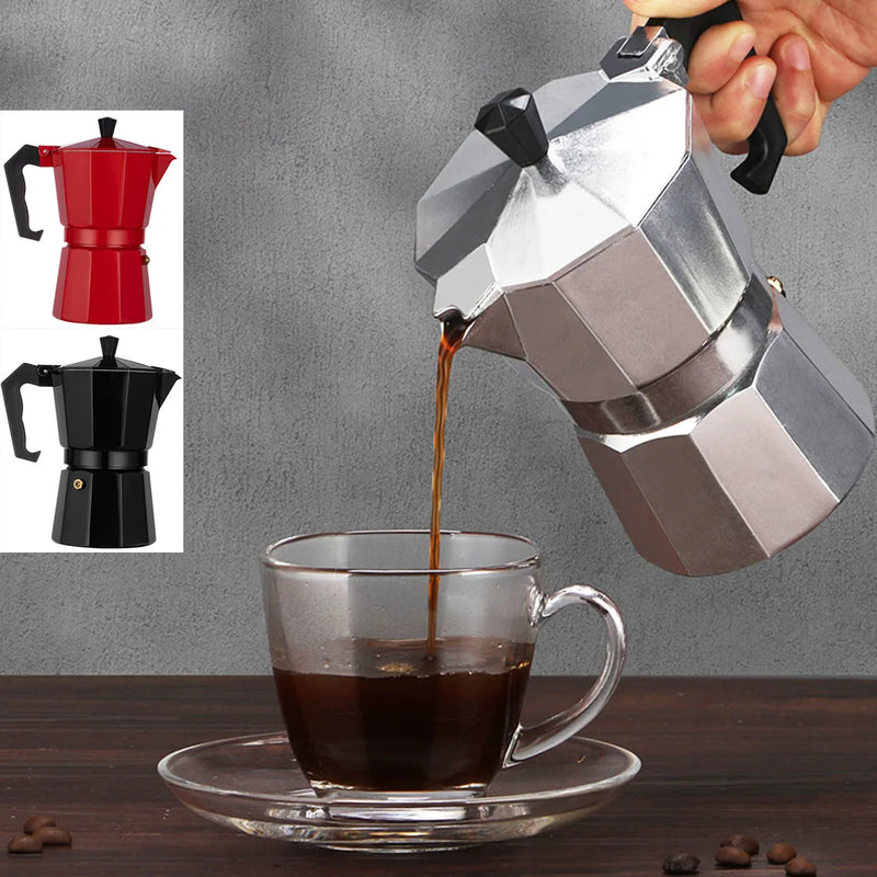 Coffee Maker Pot Aluminum Mocha Espresso Percolator Pot Coffee Kettle Cafetera Home Outdoor Stovetop Cafe Tools Sliver Red Black