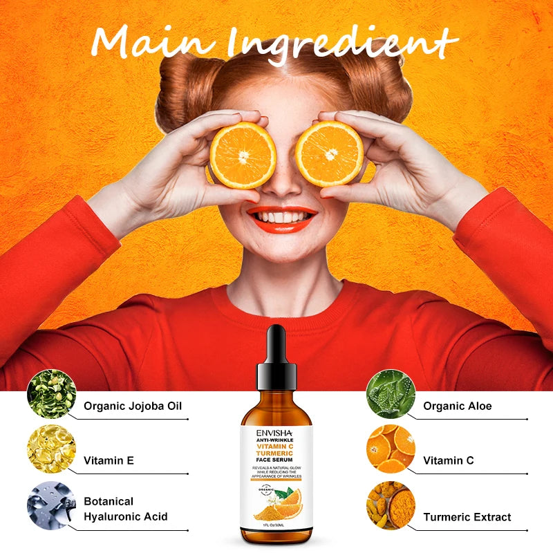 Vitamin C Turmeric Serum Facial Whitening Anti Aging Wrinkle Moisturizing Essence Face Korean Cosmetics Skin Care Shrink Pores