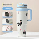 Large Tumbler With Handle And Straw Insulated Cup Holder Bottle For Hot Cold Drink 1000ml Reusable Tumblers Cupholder Iced