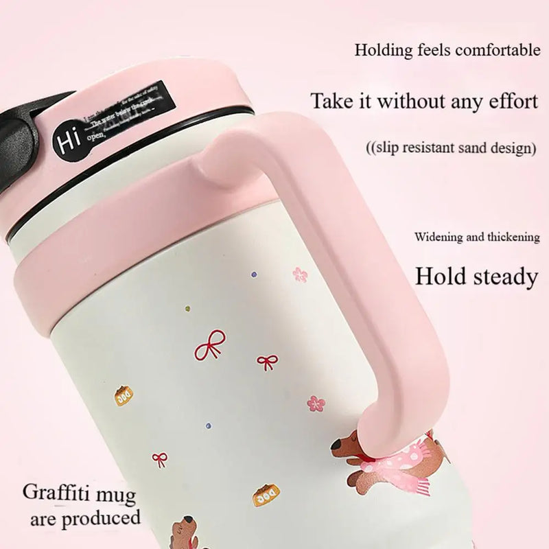 Large Tumbler With Handle And Straw Insulated Cup Holder Bottle For Hot Cold Drink 1000ml Reusable Tumblers Cupholder Iced