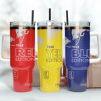 Coconut Berry Energy Drink Tumbler with Stainless Steel Straw, 40 oz, White,yellow,orange,red