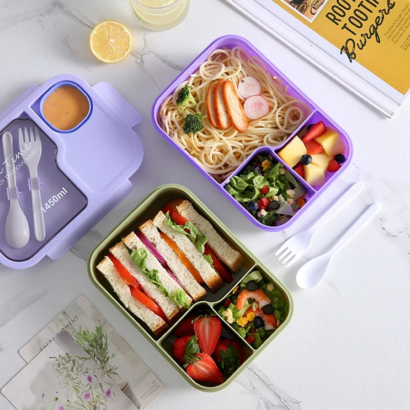Bento Lunch Box For Kids Girls Cartoon Students Kawaii Cute Heated 3 Grid Sandwich Snack Food Box Special Canteen Food Storage