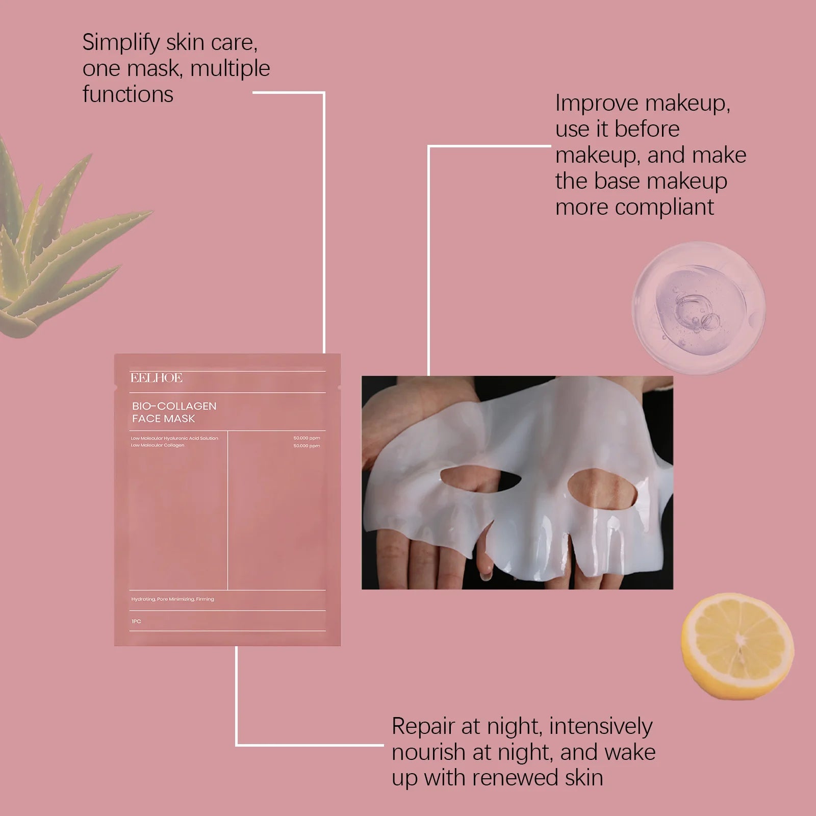 1/5/10/15Pc Bio Collagen Face Mask Deep Hydration Shrink Pores Brightening Refreshing Overnight Mask Moisturizing Face Skin Care