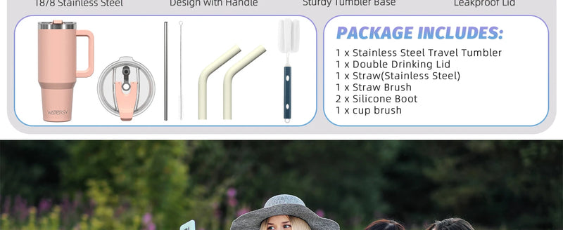 WATERSY 20/30/40oz Tumbler with Handle & Straw, Large Capacity Stainless Steel Thermal Cup, Vacuum Insulated Mug for Car, Travel