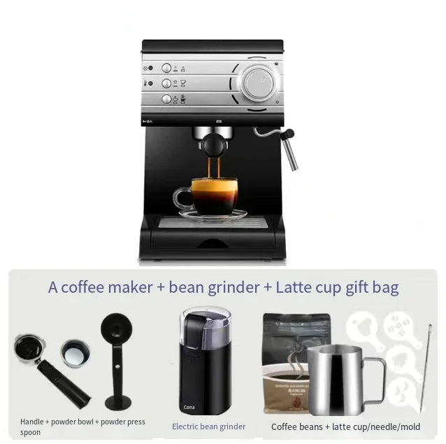Bar Espresso Machine Cappuccino Mocha & Latte Maker With Milk Frother Make 2 Cups Coffee Grinder