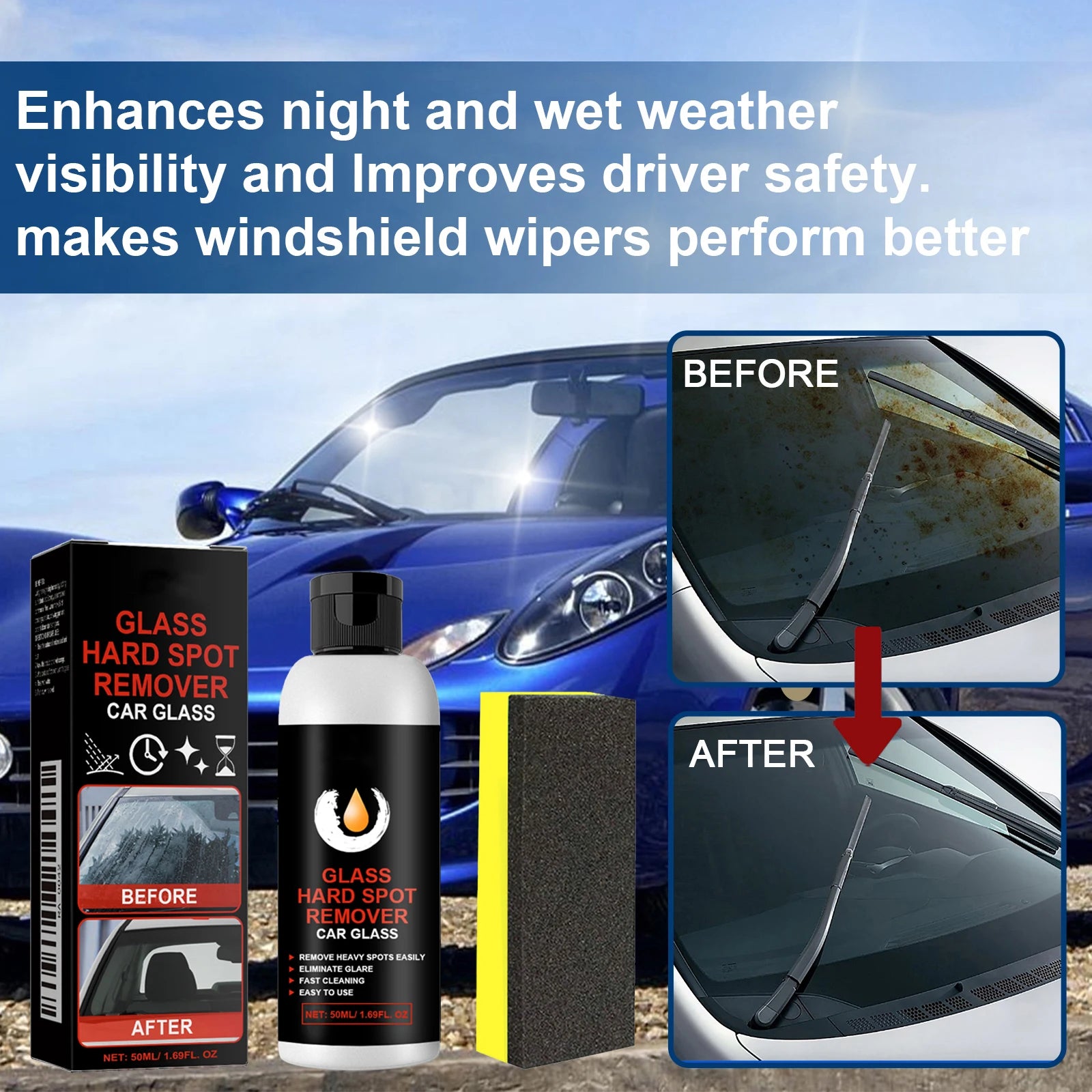Car Glass Oil Film Cleaner Car Window Cleaning Automobile Windshield Remove Stains Automobile Windscreen Eliminate Greasy Dirt