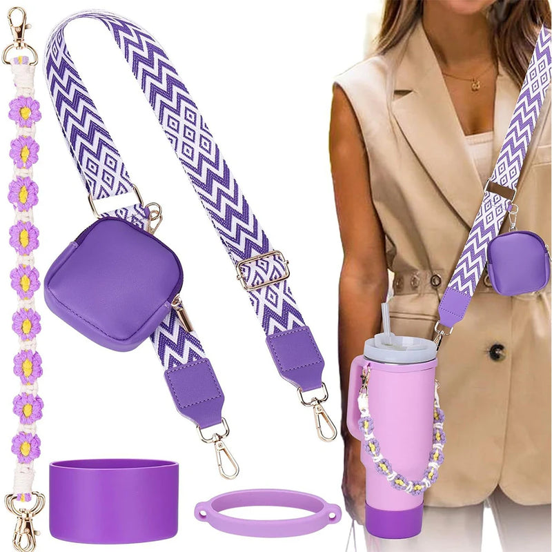 4Pcs Colorful Accessories Set for Stanley 30oz 40oz Tumbler Cup  Holder with Strap, Water Bottle Handle Strap Carrier Boot