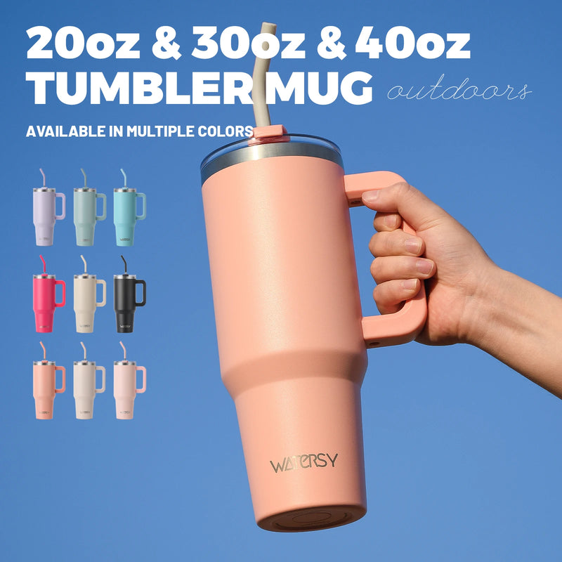 WATERSY 20/30/40oz Tumbler with Handle & Straw, Large Capacity Stainless Steel Thermal Cup, Vacuum Insulated Mug for Car, Travel