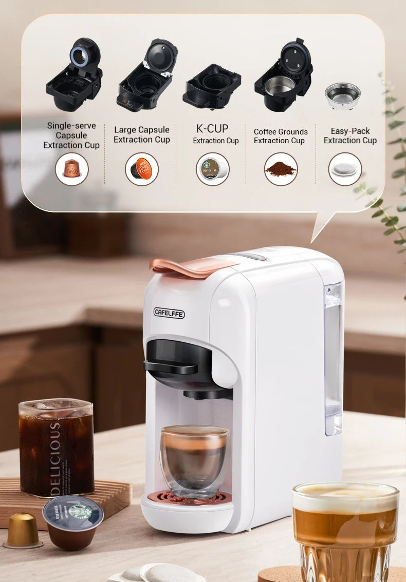 5-in-1 capsule coffee machine, fully automatic small household coffee machine, 7-speed water level hot and cold Italian style ca