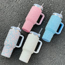 40oz Stainless Steel Vacuum Insulated Tumbler with Pearls & Rhinestones, Wide Handle Car Cup Holder Compatible