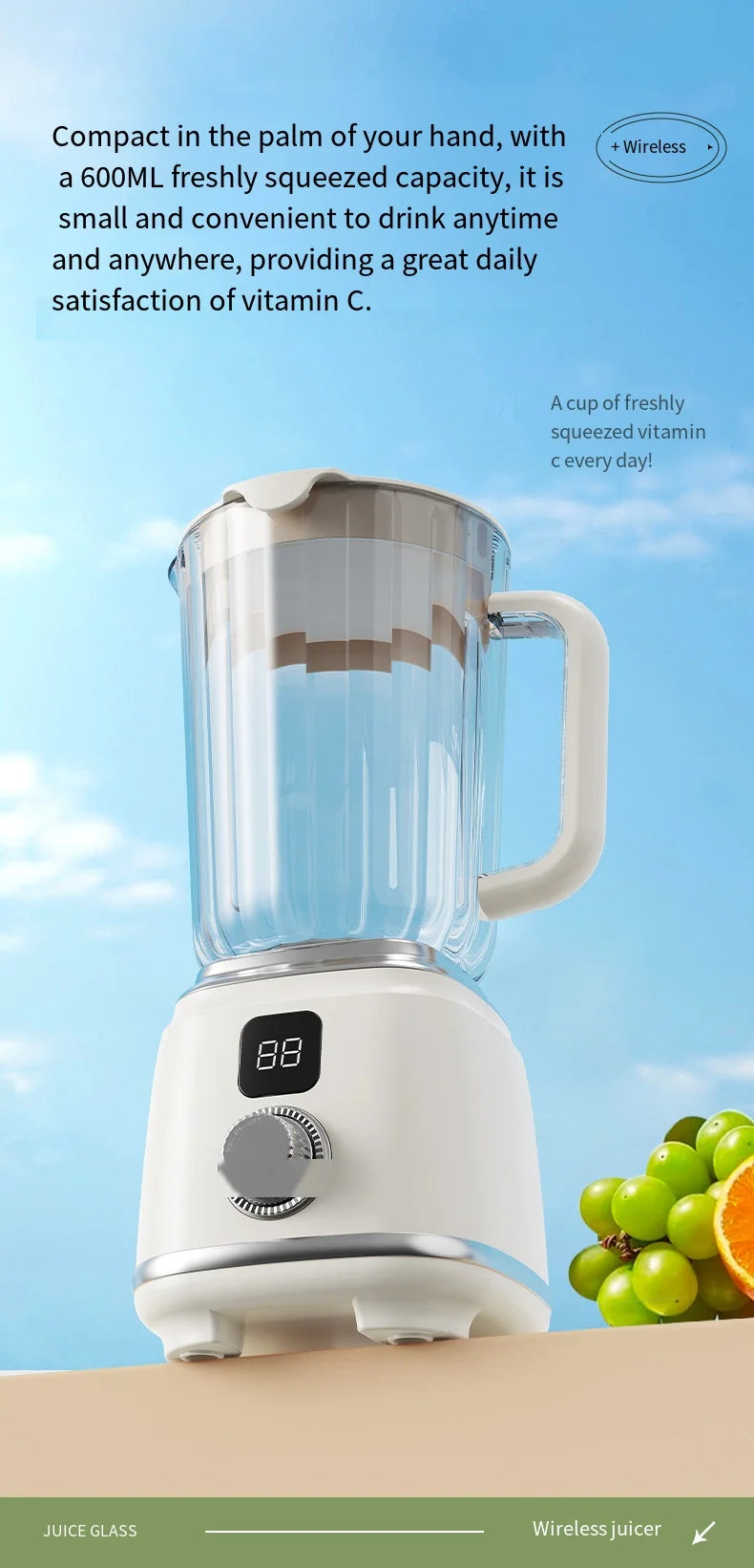 Portable Electric Juicer Blender 600ml USB Charging Fruit Smoothie Maker Lemon Orange Juicing Cup Compact Kitchen Appliance