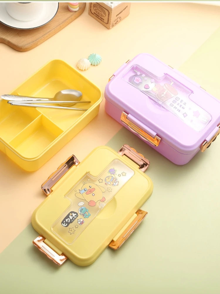 Bento Lunch Box for Kids Girls Cartoon Students Kawaii Cute Dinosaur Heated 3 Grid Sandwich Snack Food Box Special Canteen