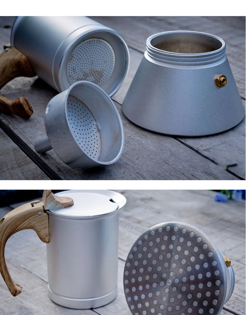 JUSTINLAU Italian Moka Coffee Maker Pot 3/6 Cups Aluminum Coffee Pot for Kitchen Mocha Espresso Latte Stovetop Filter Barista