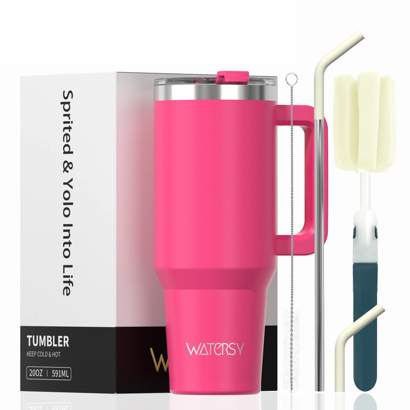 WATERSY 20/30/40oz Tumbler with Handle & Straw, Large Capacity Stainless Steel Thermal Cup, Vacuum Insulated Mug for Car, Travel