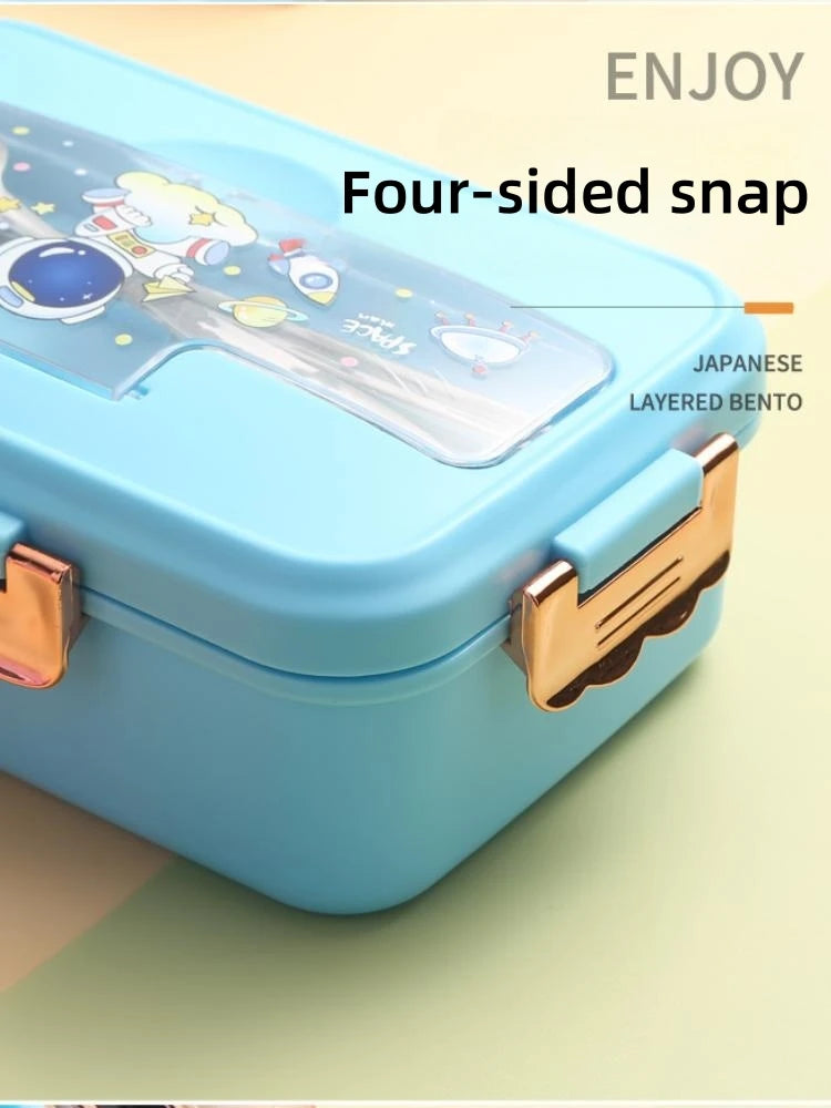 Bento Lunch Box for Kids Girls Cartoon Students Kawaii Cute Dinosaur Heated 3 Grid Sandwich Snack Food Box Special Canteen