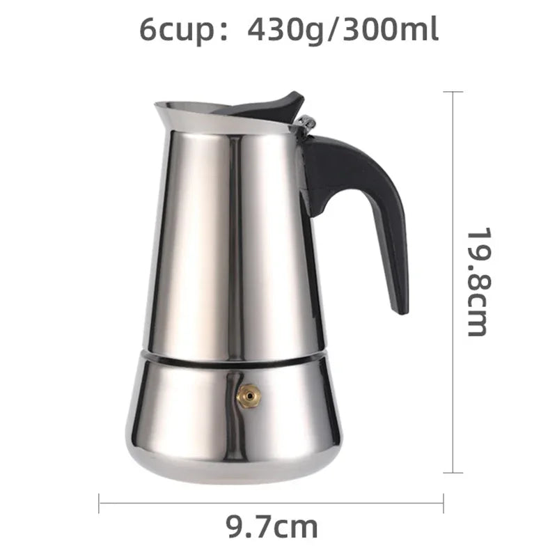 Coffee Maker Pot Moka Coffee Maker Stainless Steel 2/4/6/9 Cups Mocha Espresso Latte Stovetop Filter Coffee Pot for Kitchen
