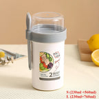 Bento Lunch Box Salad Oatmeal Breakfast Double Cup Cereal Nut Yogurt Container Set with Dressing Holder Fork Meal Preparation