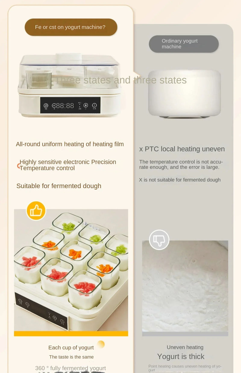 220V Automatic Yogurt Maker with 9 Jars, Perfect for Homemade Pickles, Natto, and Sake, Large Capacity A